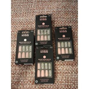 Kiss Masterpiece Nude Pink Press-On Nails with Rhinestone Accents (4 New Boxes)